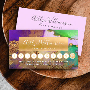 Carte De Fidélité Maquillage cheveux marbre aquarelle or violet vert