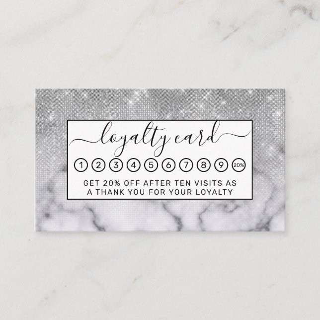 Carte De Fidélité Marbre blanc de Parties scintillant argenté Ombre (Devant)
