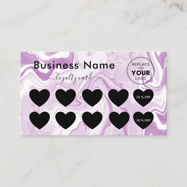 Carte De Fidélité Marbre blanc rose Ajouter Logo Réductions minimes  (Devant)