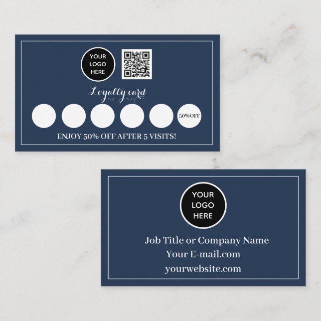 Carte De Fidélité Marine Blue Logo Moderne Business Reward Punch (Devant / Derrière)