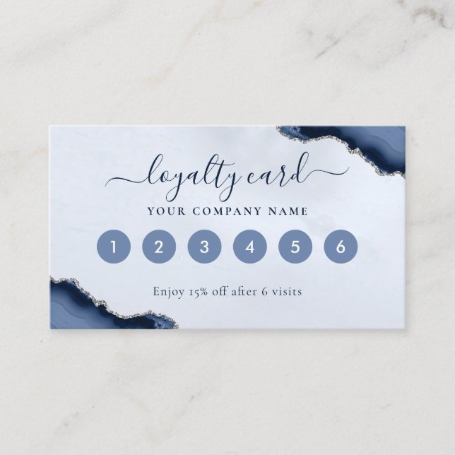 Carte De Fidélité Marine Blue Silver Agate Parties scintillant Spark (Devant)