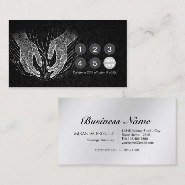 Carte De Fidélité Massage Thérapie Guérison Mains Énergie Spa Bien-ê (Devant / Derrière)