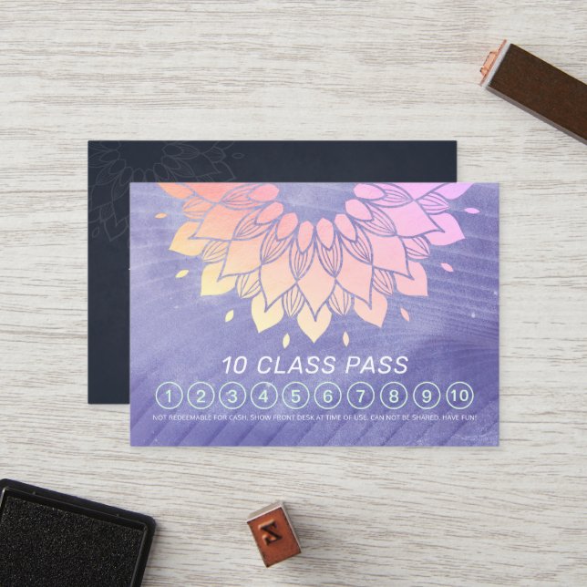 Carte De Fidélité Méditation Yoga Instructeur 10 Classe Pass (Devant/Arrière en situation)