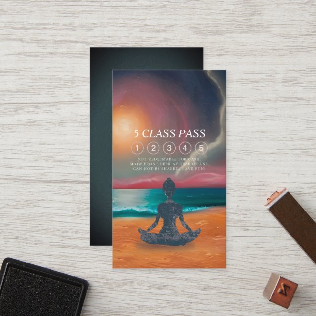 Carte De Fidélité Méditation yoga Lune Sky Ocean Beach 5 Classe Pass (Devant/Arrière en situation)