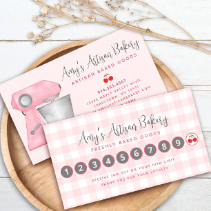 Carte De Fidélité Mélangeur de boulangerie rose à carreaux gingham P