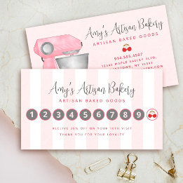 Carte De Fidélité Mélangeur de boulangerie Rose pâle rayures blanche