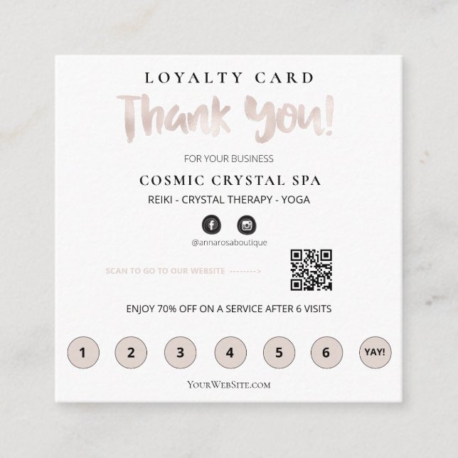 Carte De Fidélité *~* Merci QR Rewards Rose Gold Heart (Devant)