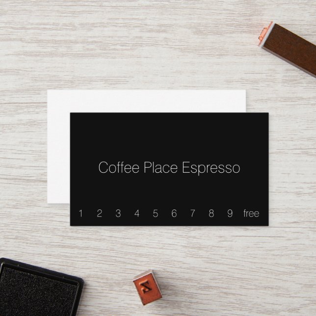 Carte De Fidélité Mince simple et foncé Loyauté café Punch Card (Devant/Arrière en situation)
