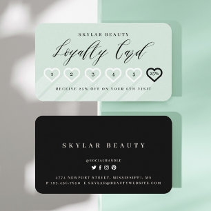 Carte De Fidélité Minty Green & Black Stylish Minimal Heart Love