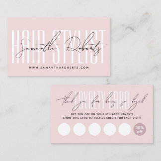 Carte De Fidélité Modern hair stylist script typography blush pink