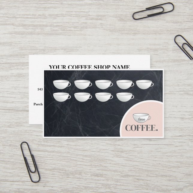 Carte de fidélité moderne Black Chalkboard Café Cu (Devant/Arrière en situation)