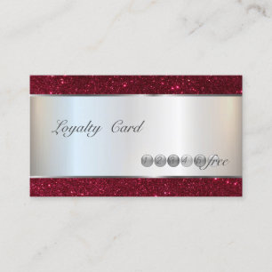 Carte De Fidélité Moderne Élégant, Argent, Paillettes Rouges