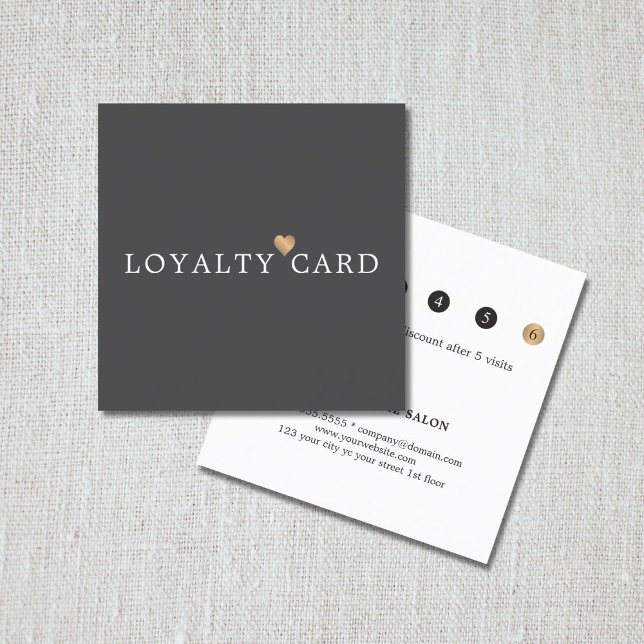 Carte De Fidélité Moderne Elegant Grey Faux Or Coeur Beauté Loyauté (Créateur téléchargé)