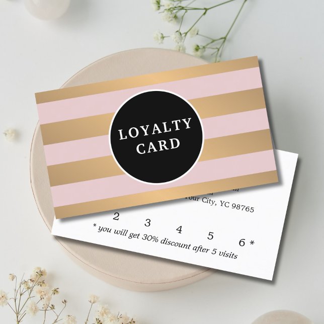 Carte De Fidélité Moderne Faux Gold Stripes Rose Salon de beauté (Créateur téléchargé)