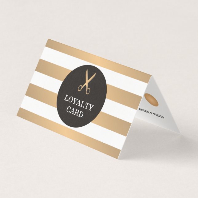 Carte de fidélité moderne Faux Gold White Strips (Devant)