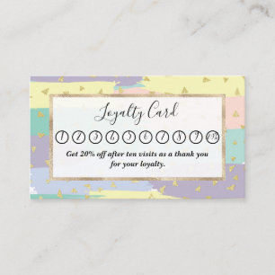 Carte De Fidélité Moderne Girly Pastel Brushstrokies Gold Geo