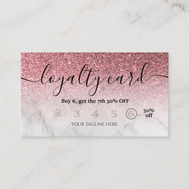 Carte de fidélité modifiable rose or parties scint (Devant)