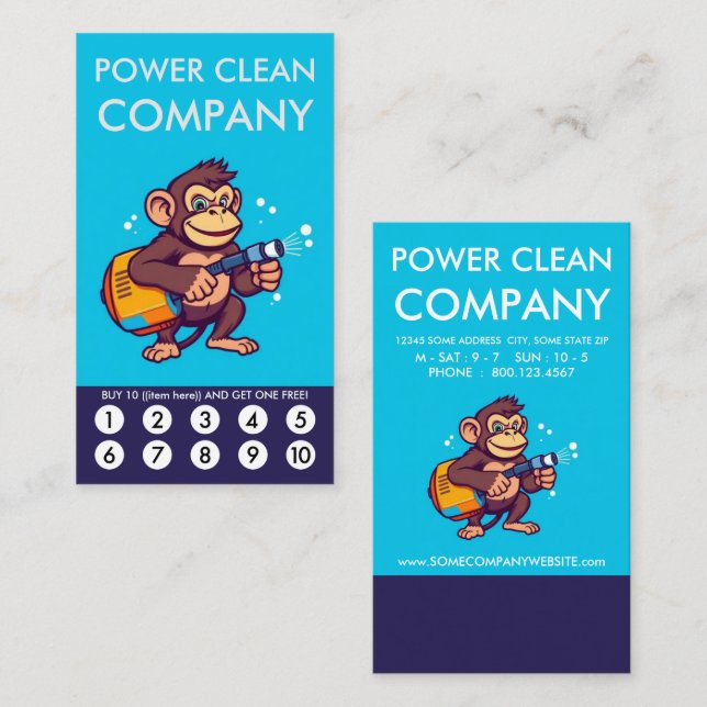 Carte De Fidélité Monkey Power Clean Loyalty Punch Card (Devant / Derrière)