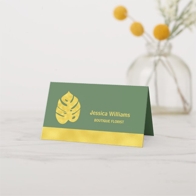 Carte De Fidélité Monstère dorée brillante feuilles sur vert foncé (Devant)