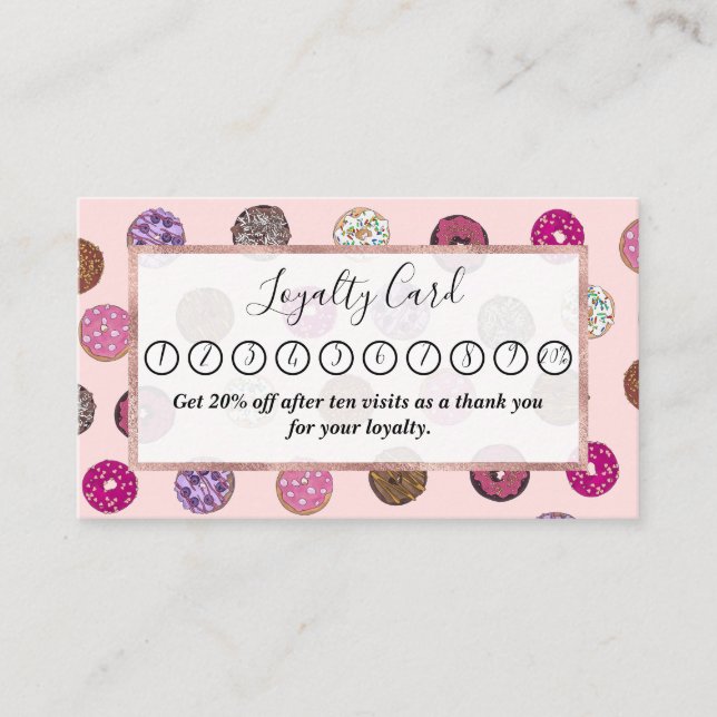 Carte De Fidélité Motif d'aquarelle Artsy Rose Sprinkt Donuts (Devant)
