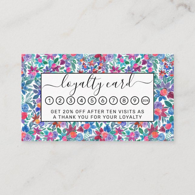 Carte De Fidélité Motif d'aquarelle aux fraises florales (Devant)