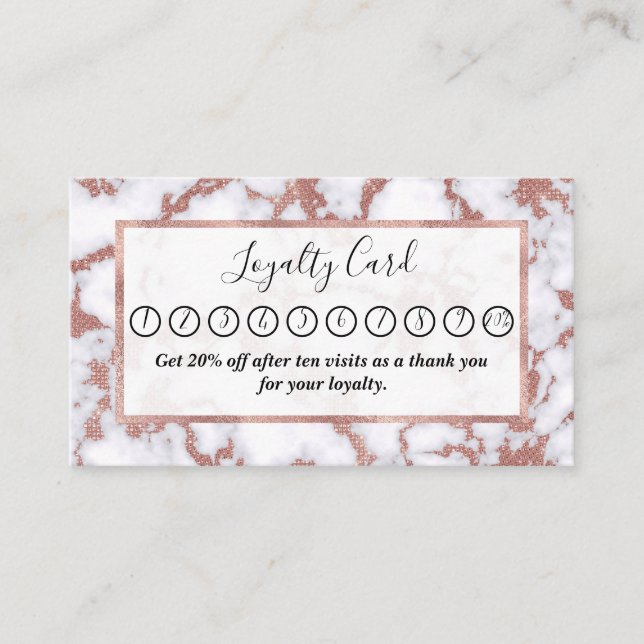 Carte De Fidélité Motif en marbre de Parties scintillant en or rose  (Devant)
