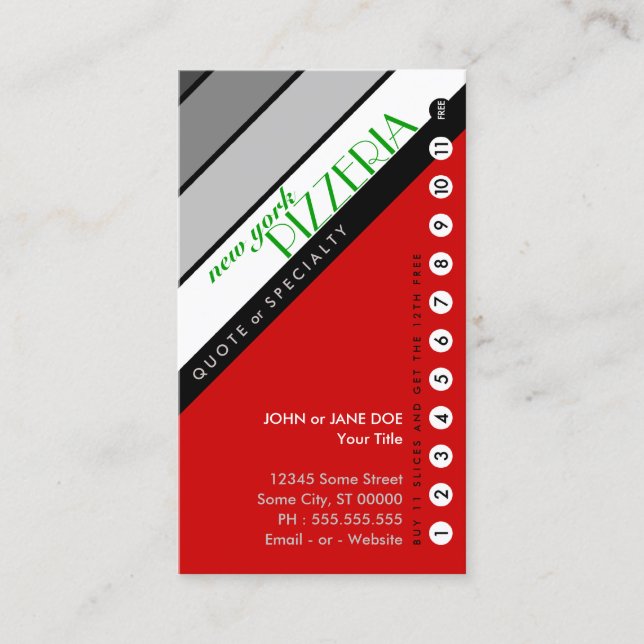 Carte De Fidélité NY PIZZERIA punchcard : (acheter 11 obtenir 1 grat (Devant)
