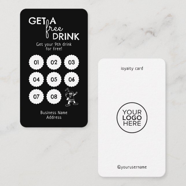 Carte De Fidélité Obtenez Une Boisson Gratuite Minimale Noir Blanc M (Devant / Derrière)