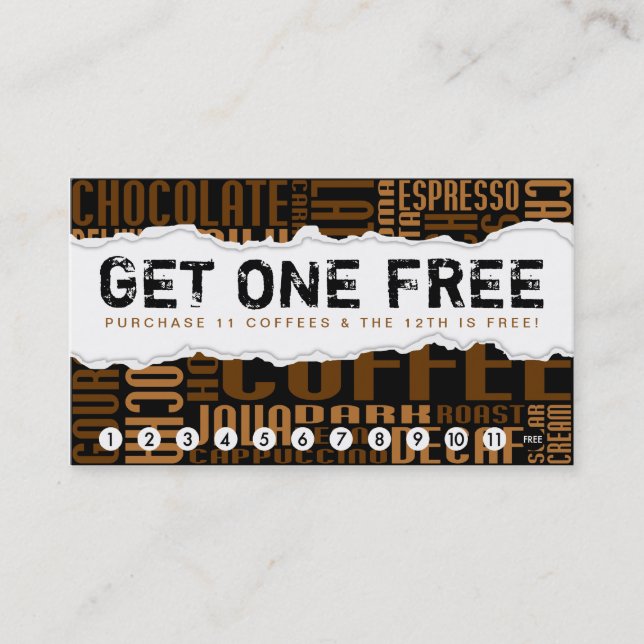 Carte De Fidélité obtenir un CAFÉ gratuit (Devant)