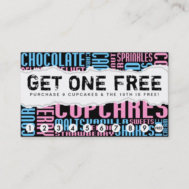 Carte De Fidélité obtenir un CUPCAKE gratuit (Devant)