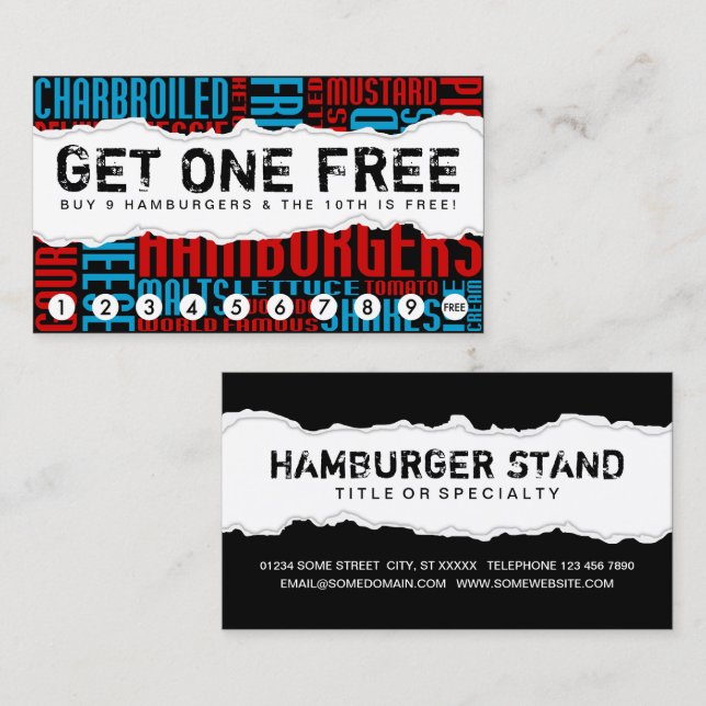 Carte De Fidélité obtenir un HAMBURGER gratuit (Devant / Derrière)