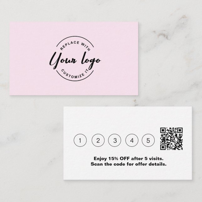 Carte De Fidélité Offre de code QR professionnel noir rose (Devant / Derrière)