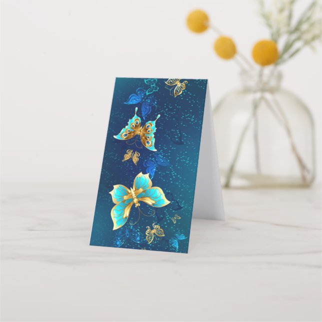 Carte De Fidélité Papillons d'or sur un Arrière - plan bleu (Dos)