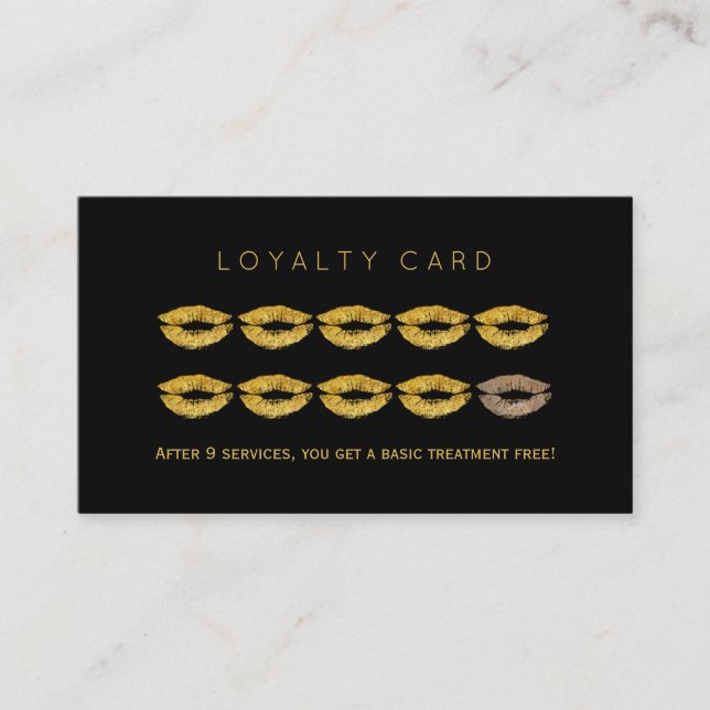 Carte De Fidélité Parties scintillant d'or lèvres noir glam maquilla (Devant)