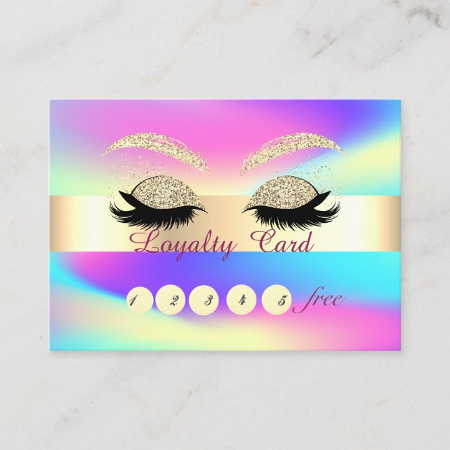Carte De Fidélité Parties scintillant Gold Lashes Ombre Holographic  (Devant)