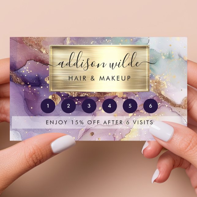 Carte De Fidélité Parties scintillant Lilac Aquarelle Faux Gold Foil (Créateur téléchargé)