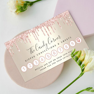 Carte De Fidélité Parties scintillant rose goutte de fraise Confecti