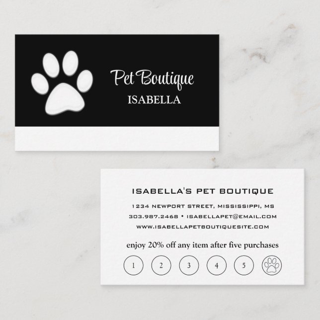 Carte De Fidélité Paw chien blanc sur le service de toilettage pour  (Devant / Derrière)