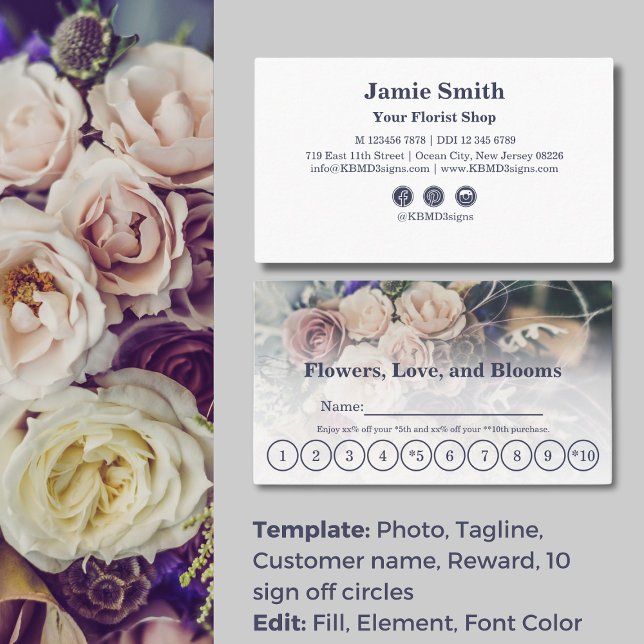 Carte De Fidélité Personnalisé Photo 2 niveaux de récompense fleuris (Custom Photo 2Tier Rewards Florist Loyalty Card)