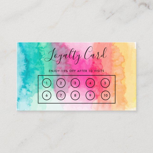 Carte de fidélité personnalisée Rainbow Watercolor (Devant)
