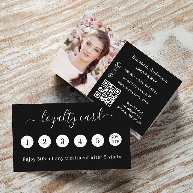 Carte de fidélité photo de code QR noir blanc (Créateur téléchargé)