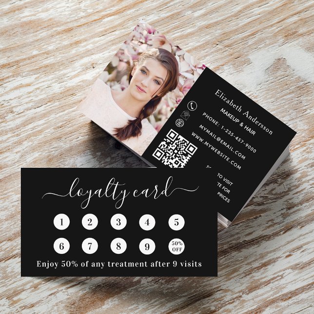 Carte de fidélité photo de code QR noir blanc (Créateur téléchargé)