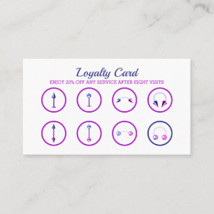 Carte De Fidélité Piercing Corporel Style Néon Rose Violet