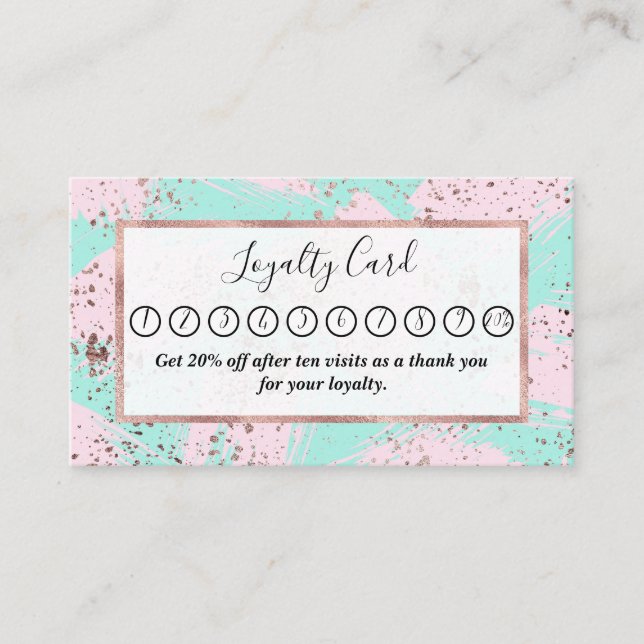 Carte De Fidélité Pinceau rose de peinture dorée Bleu rose brosse (Devant)