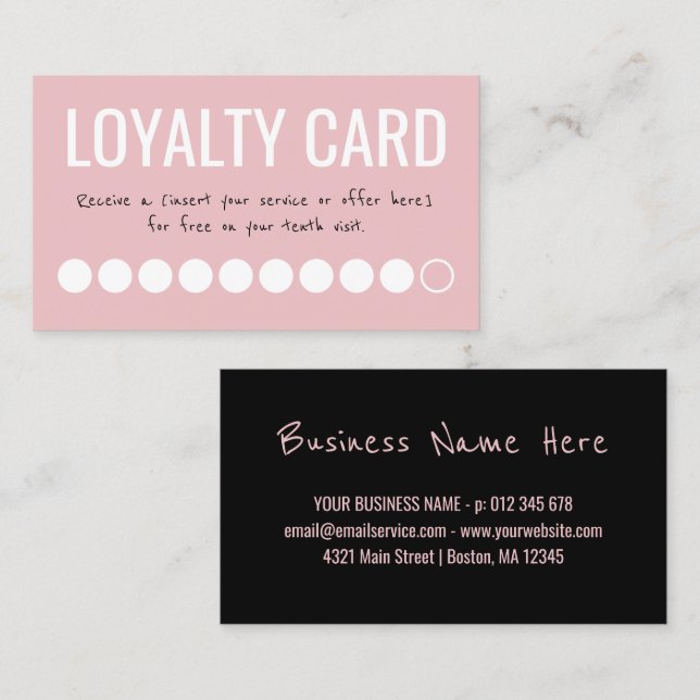 Carte De Fidélité Pink Black White Ten Visites Loyalty Punch Card (Devant / Derrière)