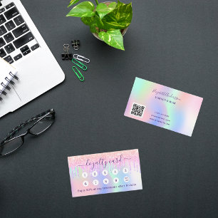 Carte De Fidélité Pink holographe violet gouttes qr code affaires