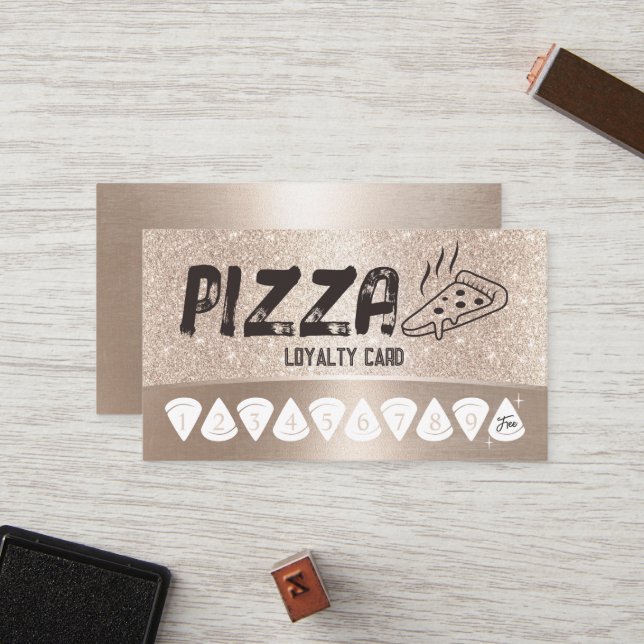 Carte De Fidélité Pizza Pasta Restaurant Modern Gold Loyalty Punch (Devant/Arrière en situation)