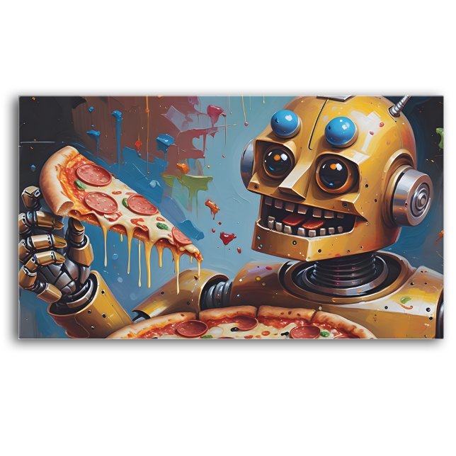 Carte De Fidélité pizzeria robot heureuse avec code qr (Créateur téléchargé)