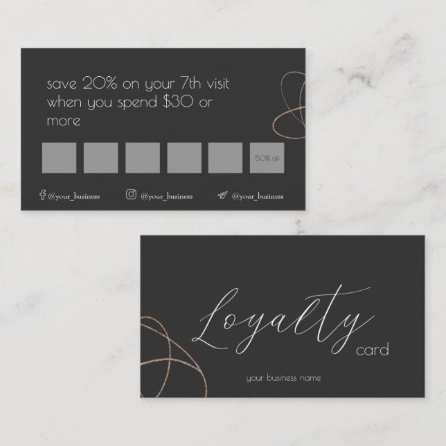 Carte de fidélité professionnelle Black & Gold (Devant / Derrière)