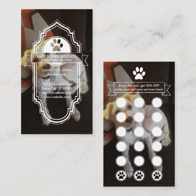 Carte De Fidélité PROGRAMME PERSONNALISÉ DE fidélisation des pattes  (Devant / Derrière)